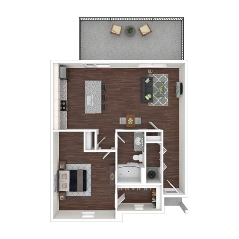 a stylized floor plan with a bedroom and a bathroom